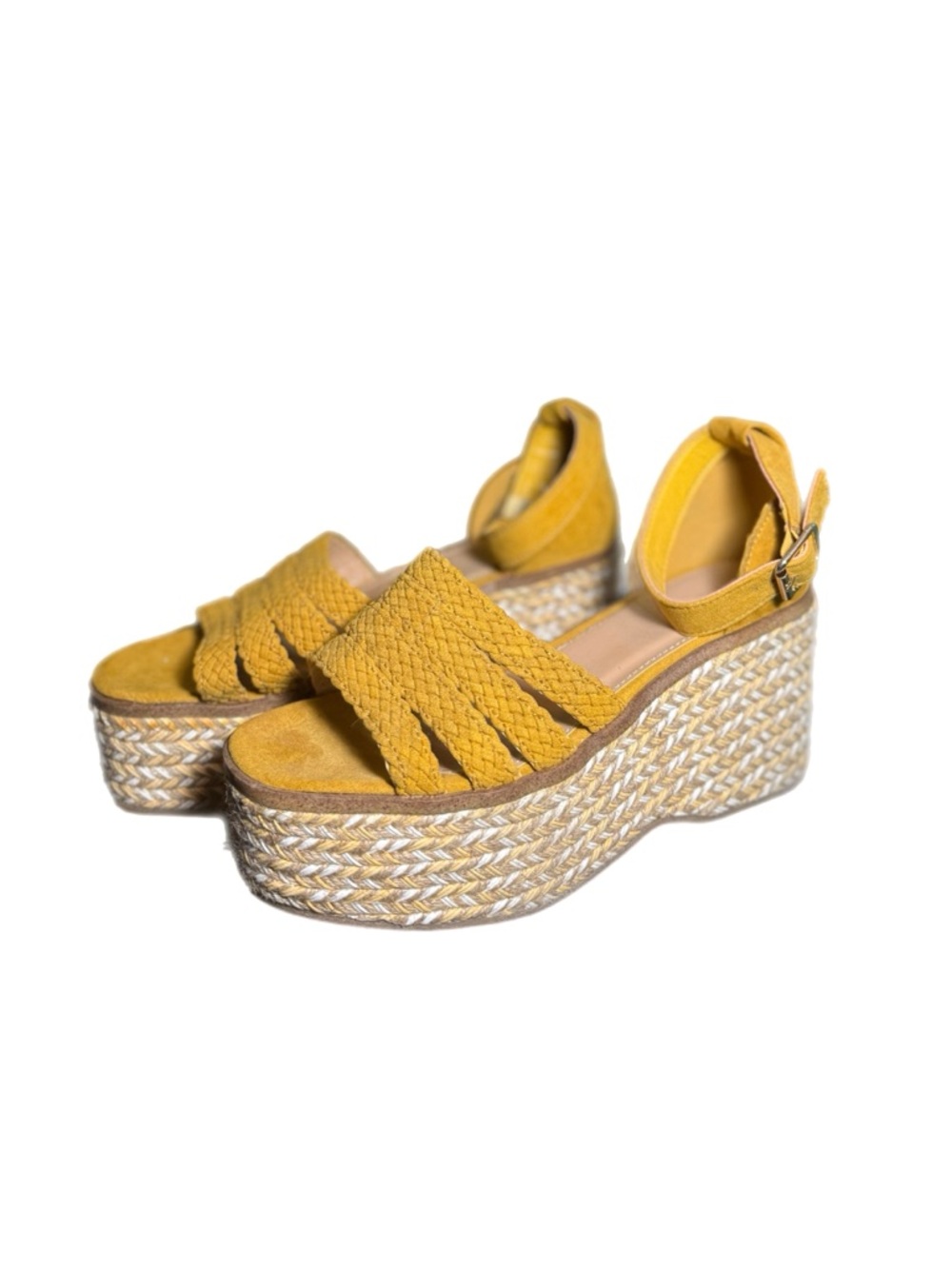 JustFab Mustard Platform Espadrille Sandals